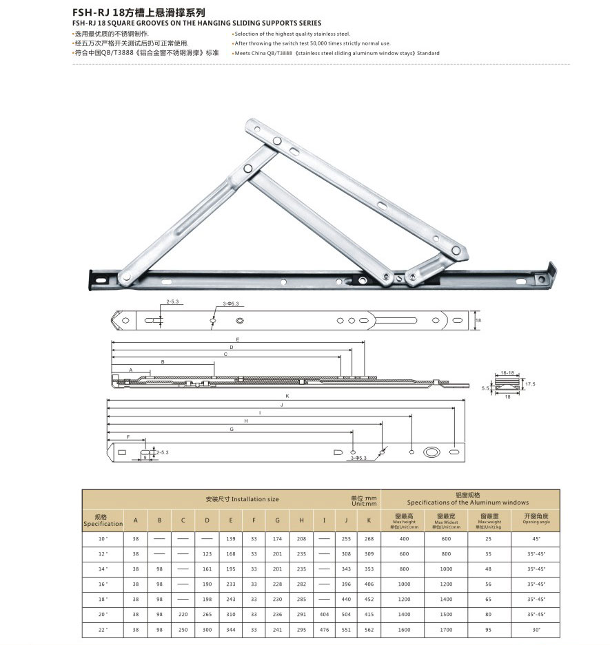 睿峻  FSH-RJ 18方槽上悬滑撑系列