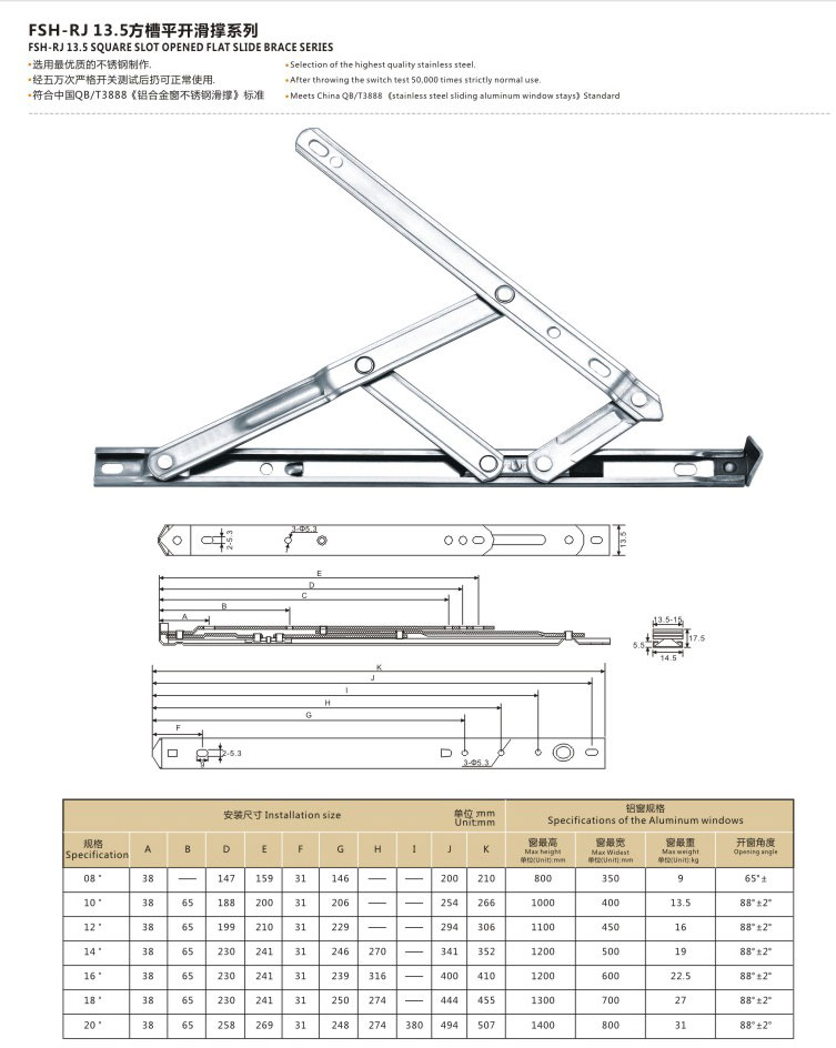 睿峻   FSH-RJ 13.5方槽平开滑撑系列