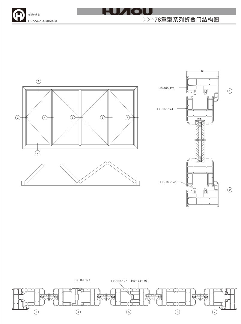 华仕 78重型系列折叠门结构图