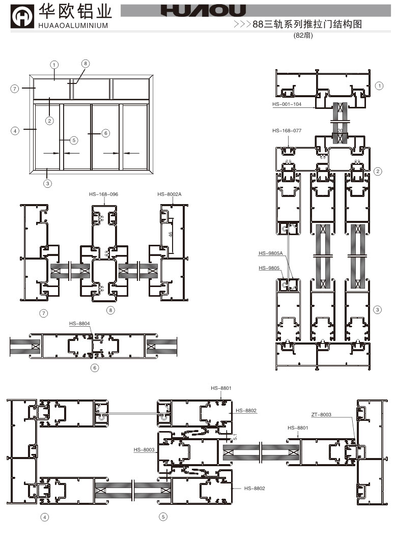 华仕   88三轨系列推拉门结构图（82扇）